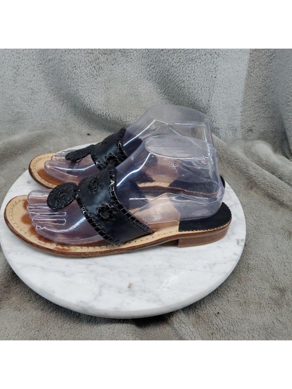 Jack Rogers Shoes Womens Size 8 Black Leather Palm Beach Thong Sandals *Read*